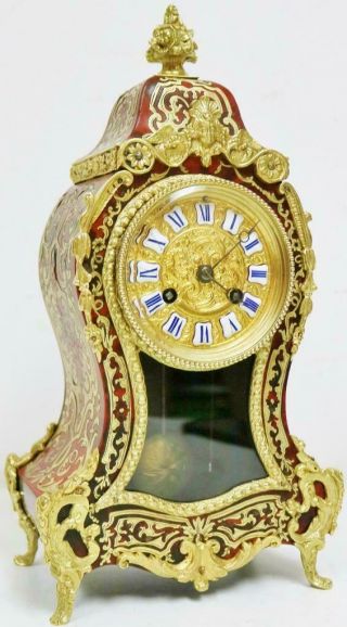Antique French 8 Day Red Shell & Bronze Ormolu Bell Striking Boulle Mantel Clock