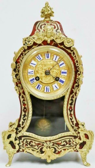 Antique French 8 Day Red Shell & Bronze Ormolu Bell Striking Boulle Mantel Clock 2