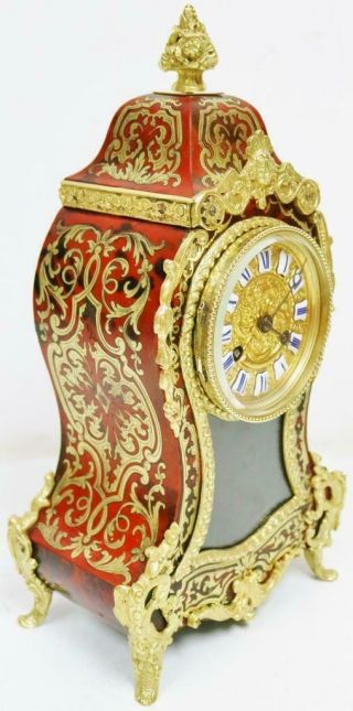 Antique French 8 Day Red Shell & Bronze Ormolu Bell Striking Boulle Mantel Clock 3