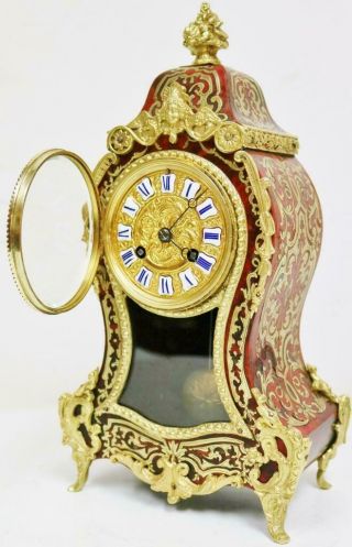 Antique French 8 Day Red Shell & Bronze Ormolu Bell Striking Boulle Mantel Clock 7