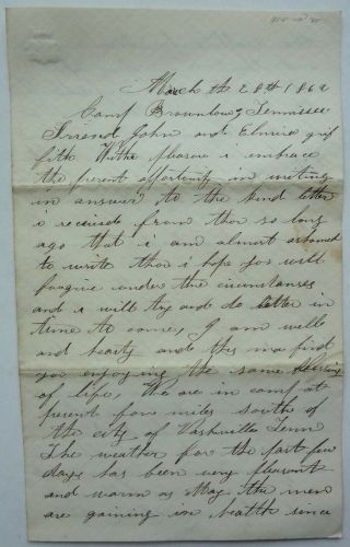 Civil War Soldiers Letter 1862 From Camp Brownlow Tenn - " Evil In Camp " - 64th Ov