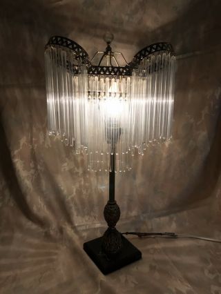 Vintage Art Nouveau Lamp Glass Tubes Shade Metal Lamp 1920s