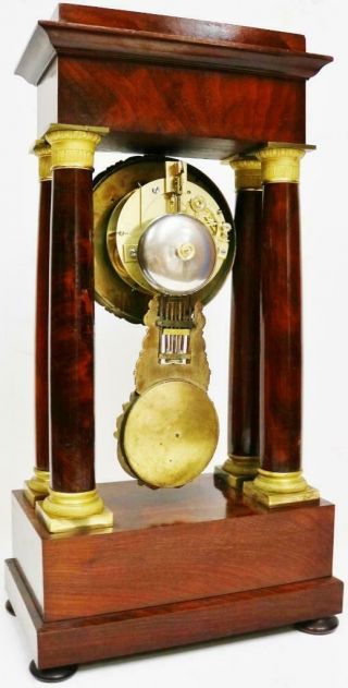 Rare Antique French 8 Day Bell Striking Mahogany & Bronze Portico Mantel Clock 10