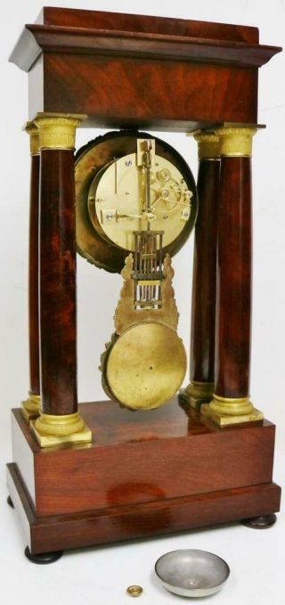 Rare Antique French 8 Day Bell Striking Mahogany & Bronze Portico Mantel Clock 11