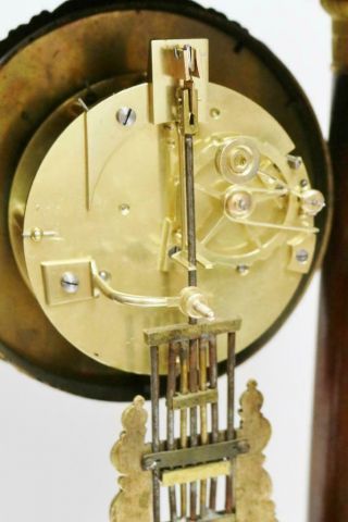 Rare Antique French 8 Day Bell Striking Mahogany & Bronze Portico Mantel Clock 12