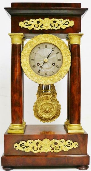 Rare Antique French 8 Day Bell Striking Mahogany & Bronze Portico Mantel Clock 2