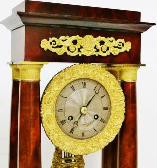 Rare Antique French 8 Day Bell Striking Mahogany & Bronze Portico Mantel Clock 4