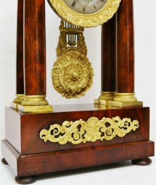 Rare Antique French 8 Day Bell Striking Mahogany & Bronze Portico Mantel Clock 5