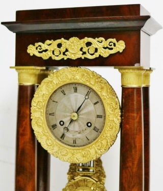 Rare Antique French 8 Day Bell Striking Mahogany & Bronze Portico Mantel Clock 6