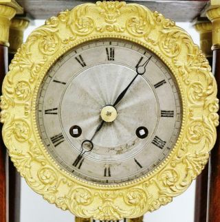 Rare Antique French 8 Day Bell Striking Mahogany & Bronze Portico Mantel Clock 8