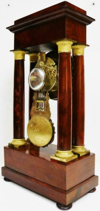 Rare Antique French 8 Day Bell Striking Mahogany & Bronze Portico Mantel Clock 9