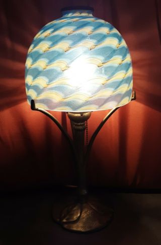 Tiffany Studios Lamp Base W/damascene Shade And Brass Heat Cap