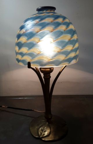 Tiffany Studios Lamp Base W/damascene Shade And Brass Heat Cap 2