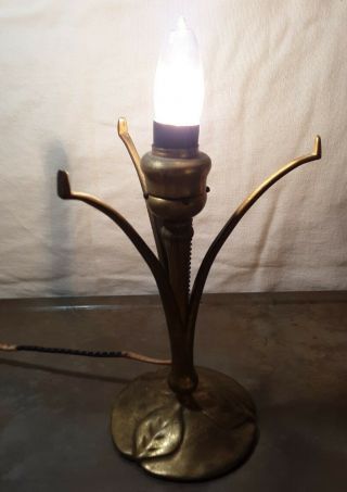 Tiffany Studios Lamp Base W/damascene Shade And Brass Heat Cap 5