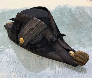 Antique Black Navy (?) Officer Cocked Bicorn Chapeau/hat (hilborn - Hamburger Ny. )