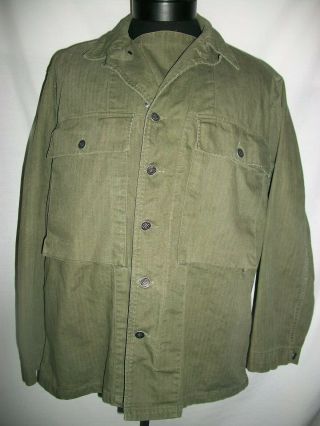 Herringbone Twill Hbt Ww2 Shirt/ Jacket Olive Size 38r 13 Star Buttons Gas Flap