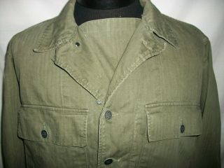 Herringbone Twill HBT WW2 Shirt/ Jacket Olive Size 38R 13 Star Buttons Gas Flap 2