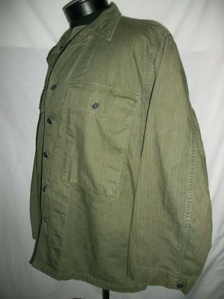 Herringbone Twill HBT WW2 Shirt/ Jacket Olive Size 38R 13 Star Buttons Gas Flap 3