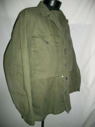 Herringbone Twill HBT WW2 Shirt/ Jacket Olive Size 38R 13 Star Buttons Gas Flap 4