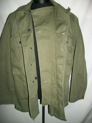 Herringbone Twill HBT WW2 Shirt/ Jacket Olive Size 38R 13 Star Buttons Gas Flap 8