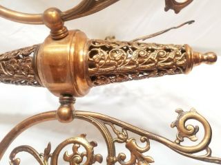 Early 1900 ' s 3 light pendant Chandelier brass Art Nouveau Rococ Filigree ornate 7