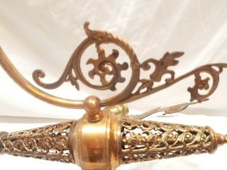 Early 1900 ' s 3 light pendant Chandelier brass Art Nouveau Rococ Filigree ornate 8