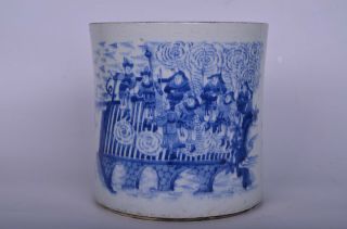 Rare Old Chinese Blue And White Porcelain Brush Pot