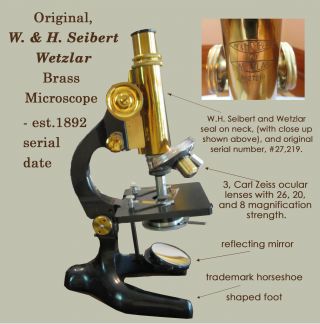 Antique Brass Wetzlar Microscope - By W.  H.  Seibert - Serial Date Estimated:1892