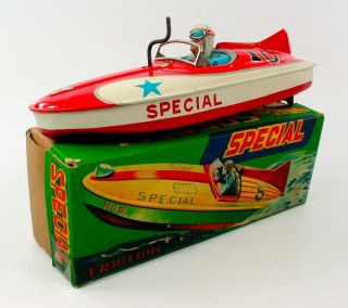 Asc (japan) “special” Tin Litho Speed Boat W/driver & Box Nr