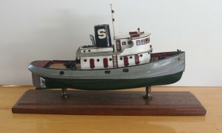 Vintage Hand - Painted Wooden Tugboat Model On Stand/1940s - 50s/toot Toot
