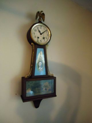 Old Plymouth George Washington & Mt Vernon Banjo Clock Needs Tlc