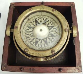 Antique Maritime Boat Ship Compass In Wooden Box Hand 6547 46 Accurately
