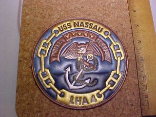 1980s Usn Leather Patch For Uss Nassau Lha - 4 For Helicopter Pilots