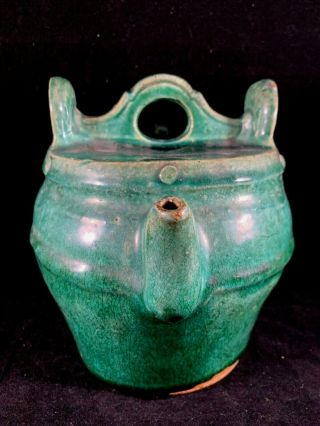 Estate Old House Chinese Antique Green Glazed Pottery Teapot
