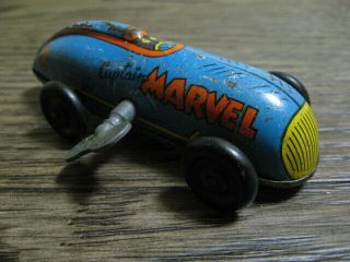 1947 CAPTAIN MARVEL BLUE 4 Tin Litho WIND - UP RACE CAR Fawcett Comics 3