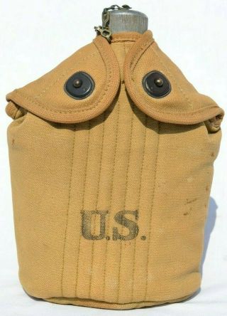 Minty Vintage Us Wwi Canteen With Web Belt Pouch U.  S.  Military Issued Bottle