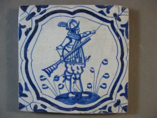 Antique Dutch Tile Soldier Soldiers Rare 17th Century - -