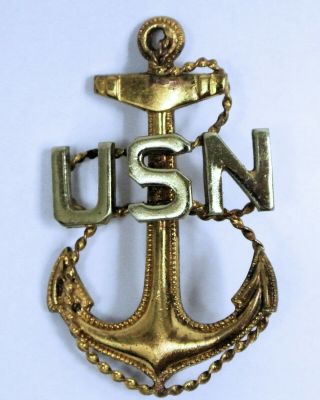 Vintage Us Navy Chief Petty Officer Cpo Hat Badge Fouled Anchor Pin