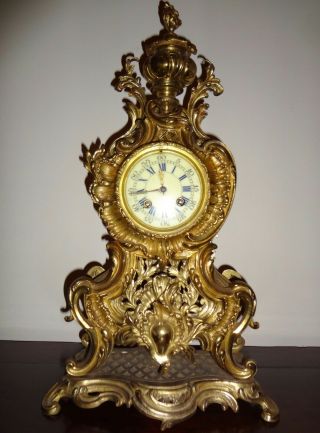 Rare Stunning Large Japy Freres French Antique Gilt Bronze Clock