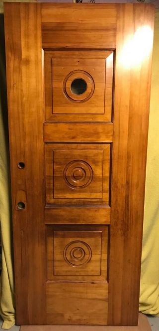 Art Deco 3 Panel Porthole Solid Wood French Entry Door /w Circle Glass 34x82