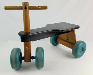 Vintage Galt Toys England Wooded Riding Scooter Cycle W/ Blue Wheels