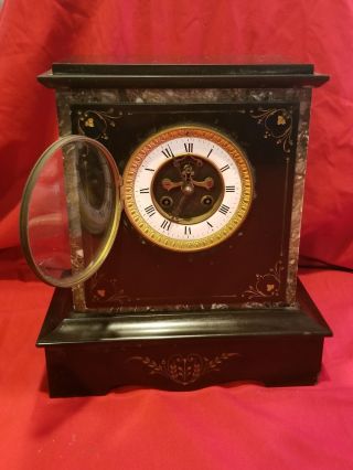 Antique S Marti Black Marble Slate Open Escapement Mantel Clock