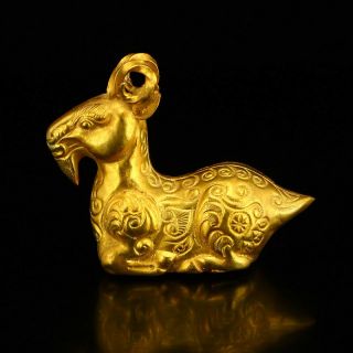 Vintage Chinese Gilt Gold Red Copper Fortune Sheep Statue