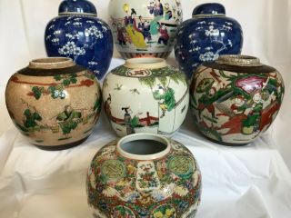 6 - A selection of 7 large Chinese ginger tea jars rose/verte/prunus 19th/20thc 4