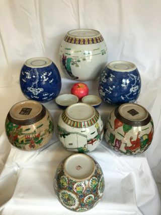 6 - A selection of 7 large Chinese ginger tea jars rose/verte/prunus 19th/20thc 9