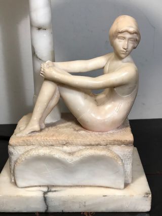 ART DECO ALABASTER TABLE LAMP OF SIREN / YOUNG WOMAN,  1920s - REWIRED 2