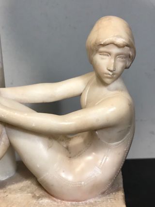 ART DECO ALABASTER TABLE LAMP OF SIREN / YOUNG WOMAN,  1920s - REWIRED 3