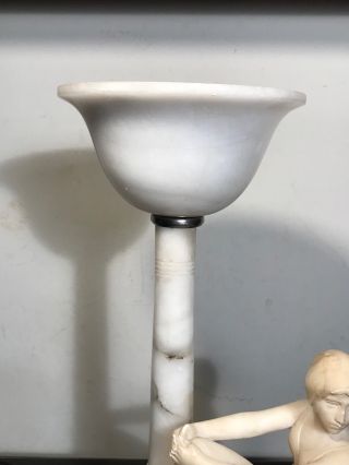 ART DECO ALABASTER TABLE LAMP OF SIREN / YOUNG WOMAN,  1920s - REWIRED 4