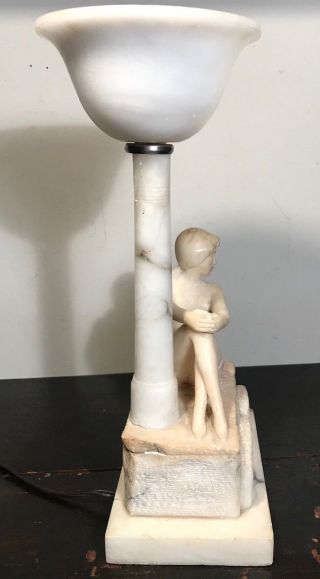 ART DECO ALABASTER TABLE LAMP OF SIREN / YOUNG WOMAN,  1920s - REWIRED 6