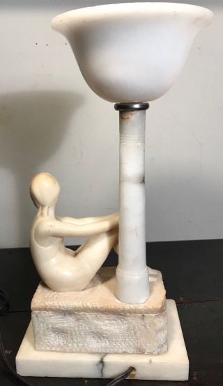 ART DECO ALABASTER TABLE LAMP OF SIREN / YOUNG WOMAN,  1920s - REWIRED 8